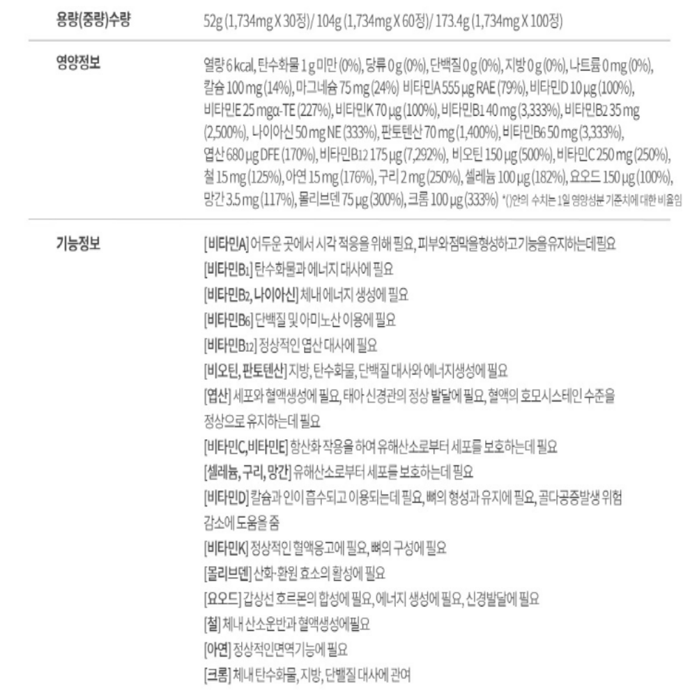 얼라이브 멀티비타민 미네랄 종합비타민 2개월분 - 상세 이미지 5