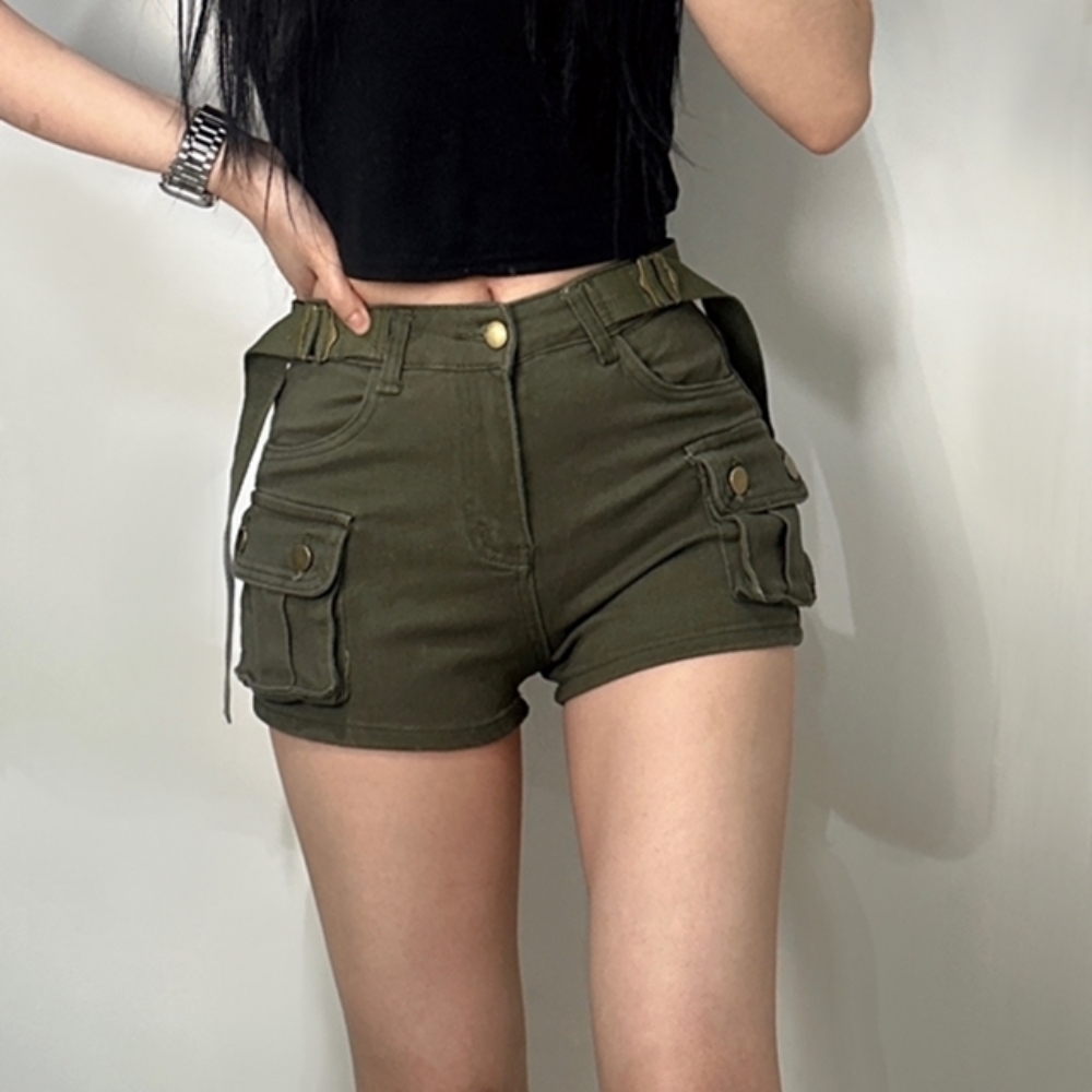 여성 벨트 SET 골반 볼륨 업 반바지 카고 숏팬츠 핫팬츠 버클 블랙 카키 베이지 화이트 - 상품 이미지