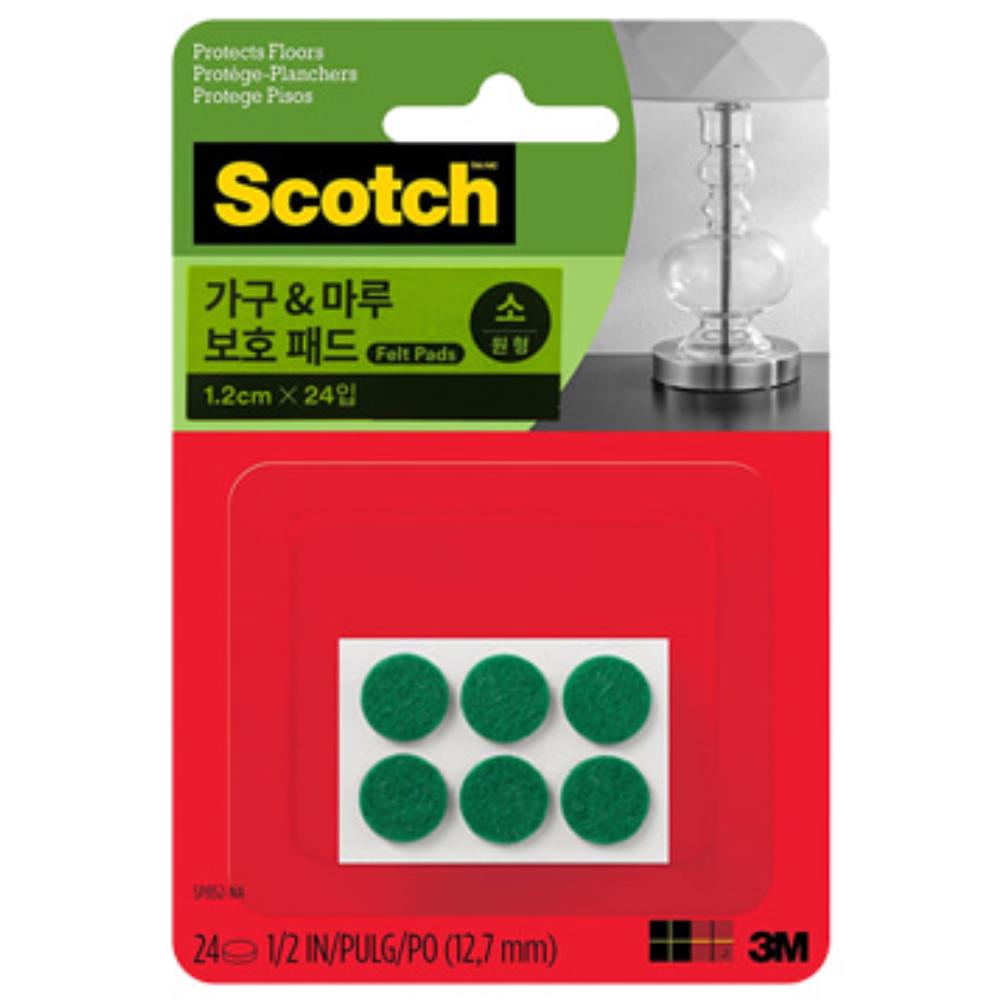 4개 소 24입 3M 스카치 마루 보호 패드 스티커 원형 녹색 화분용 욕조 바닥 긁힘방지 : 바베트 잡화점