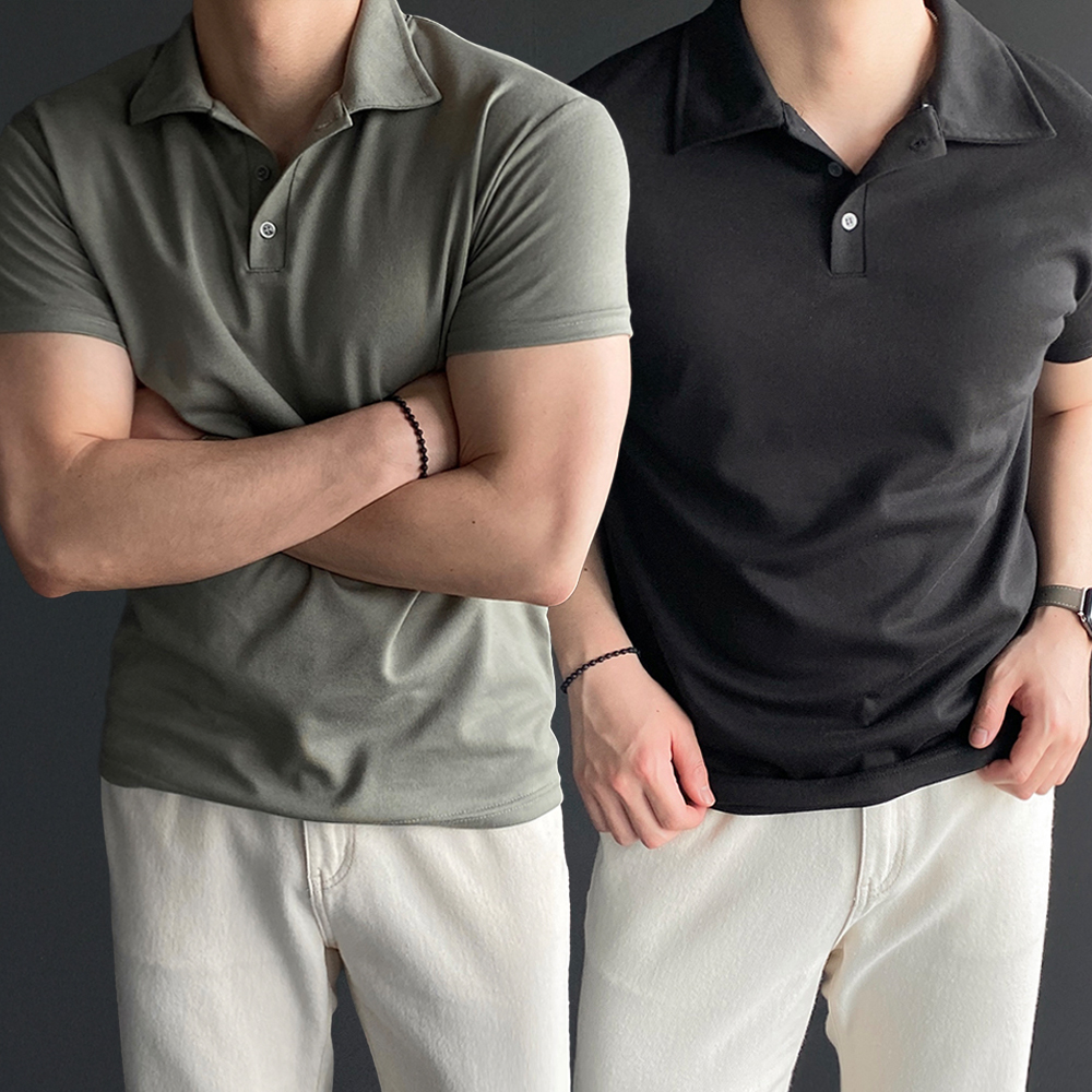 1+1 머슬핏카라티 어깨넓어보이는반팔 머슬티셔츠 머슬핏반팔 - 메인 이미지