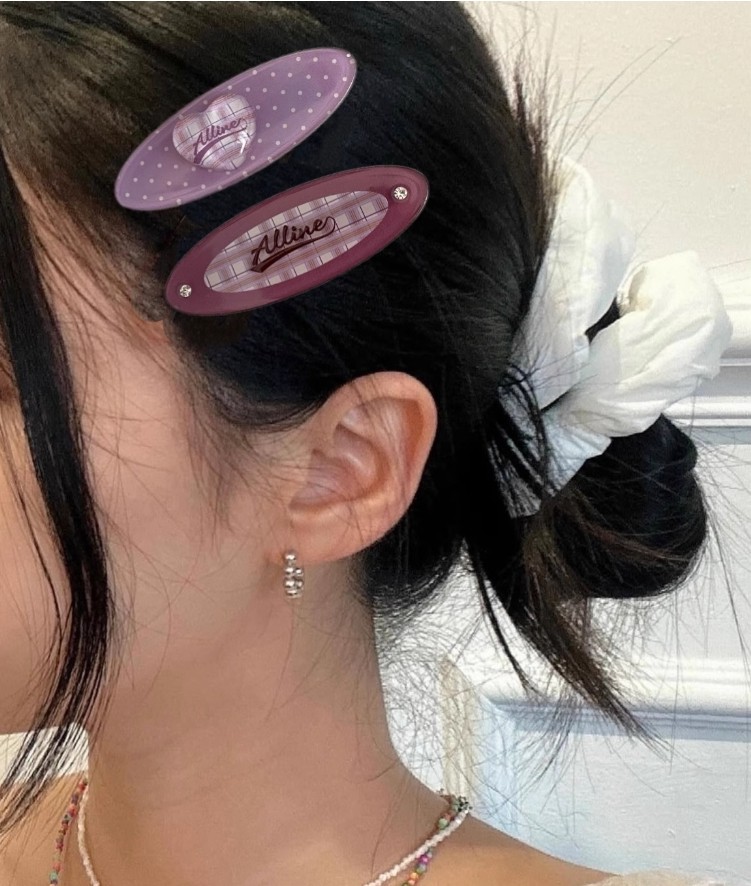 도트 레터링 체크 옆머리핀 헤어핀 2개세트 - 상세 이미지 2