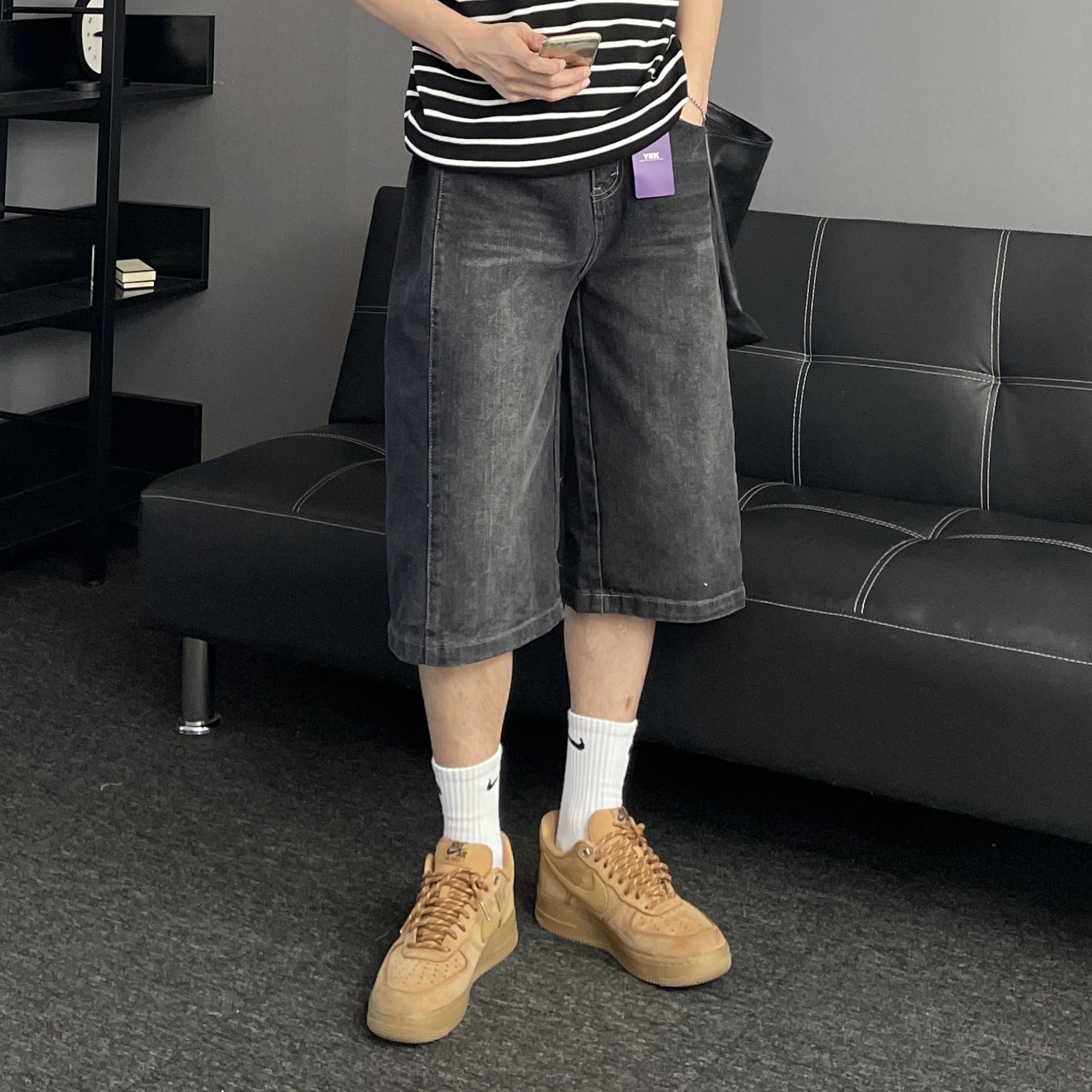 남자청반바지 남자7부청바지 버뮤다데님팬츠 이미지 6