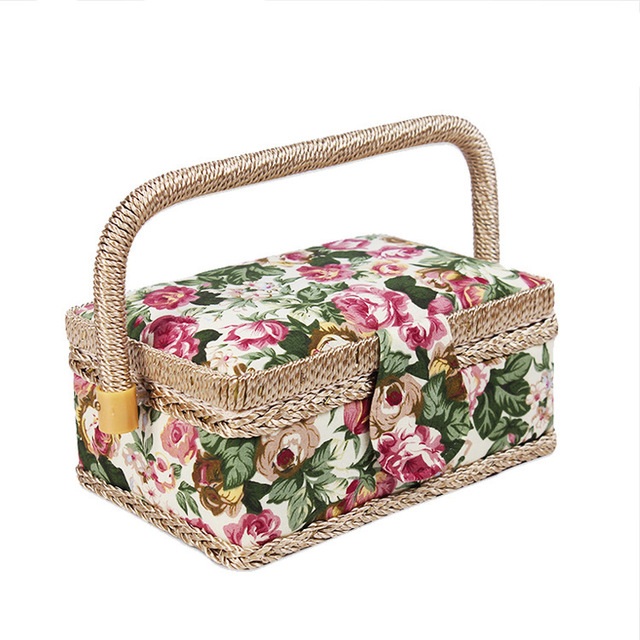 반짇고리함 제봉상자 자 수 예단 예물 부자재 실바늘 파스토랄 로즈 C 19.5x13x10 - 상품 이미지