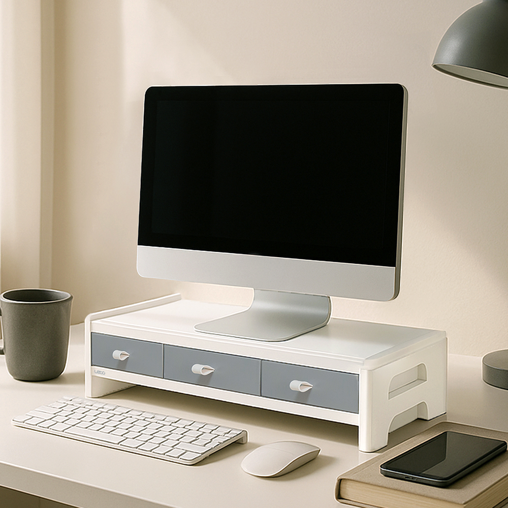 레토 서랍형 듀얼 모니터 받침대 스탠드 2단 LMS-DT08