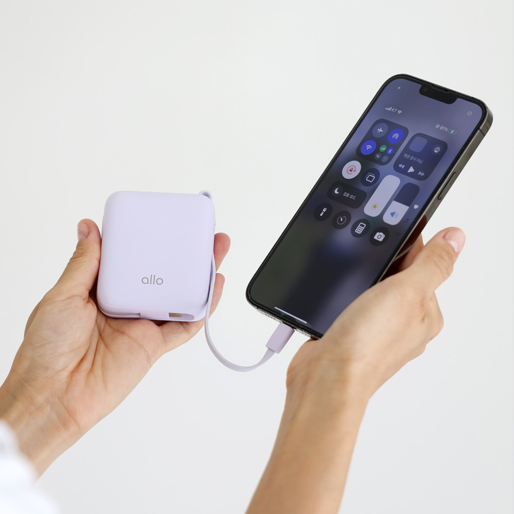 알로코리아 20W 포켓 미니 고속충전 C타입 8핀 보조배터리 10000mAh, 크림아이보리