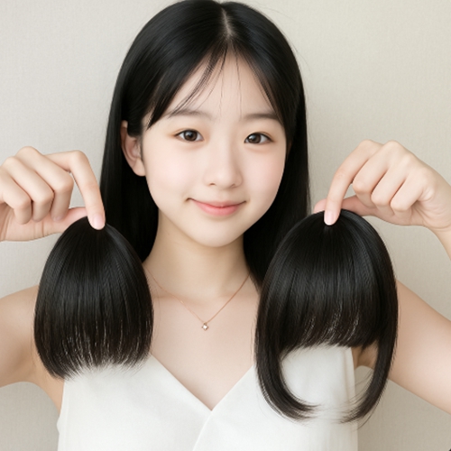 앞머리가발 단발 붙임 붙임머리 시스루뱅 반가발 스타일링 부분 고열사 - 상품 이미지