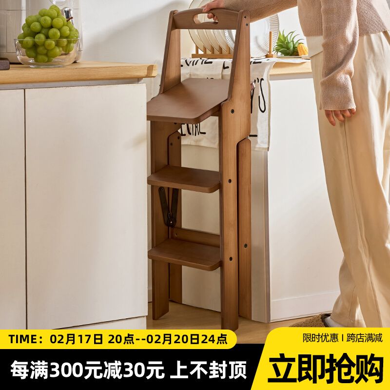 원목 인테리어 간이 다용도 계단의자 스텝 다기능 사다리 접이식 알루미늄 가정용 발판 말비계 3단계 접이식 접사다리 플랫 페달 - 상세 이미지 2