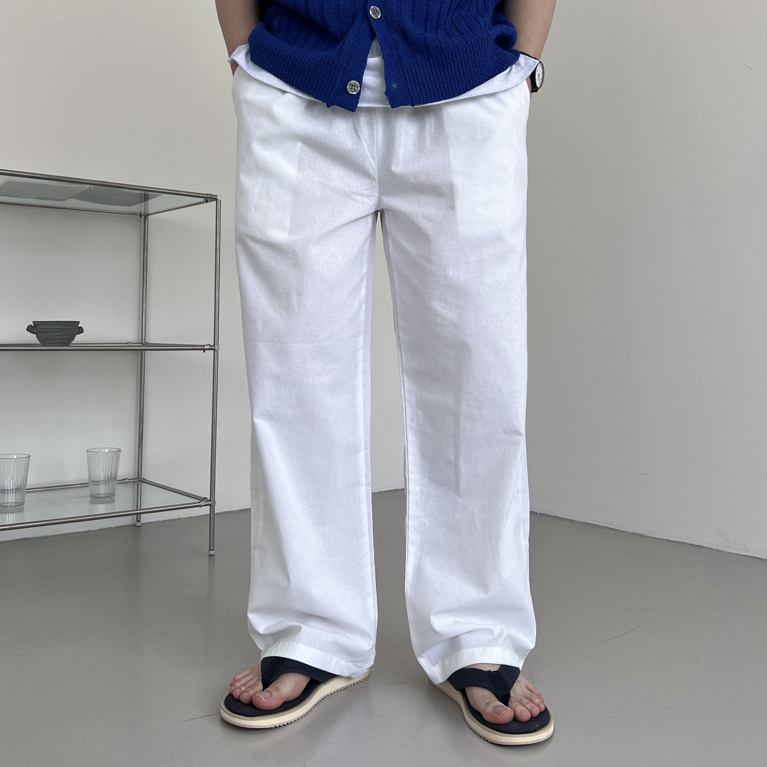 남자린넨와이드팬츠 남자린넨슬랙스 여름통바지 통큰바지 백바지 - 상세 이미지 3