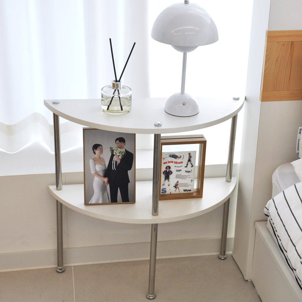 다용도 화이트 반달 2단 선반 거실 인테리어 사이드테이블