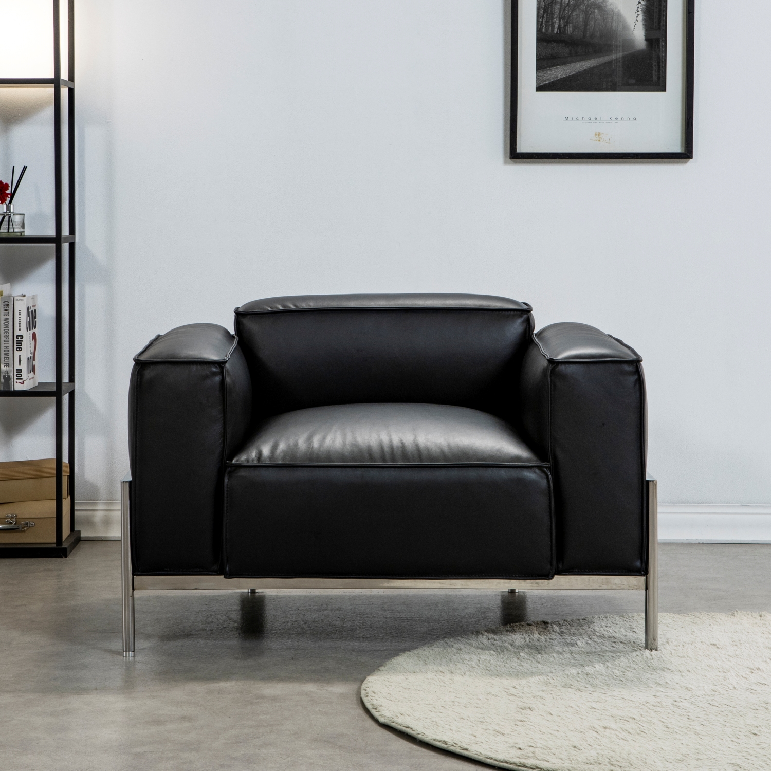 수아브 SE 03 모던 천연 면피 가죽 소파 구스 통가죽 소파 1인