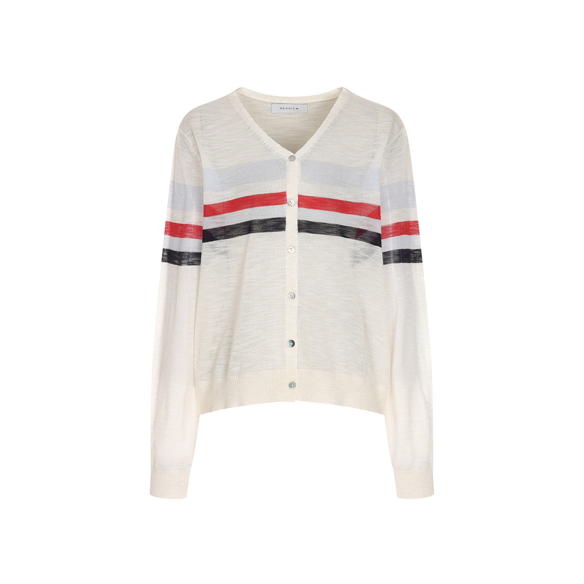 예시카 썸머 비스코스 프렌치 스트라이프 시스루 가디건 YJ4KC007