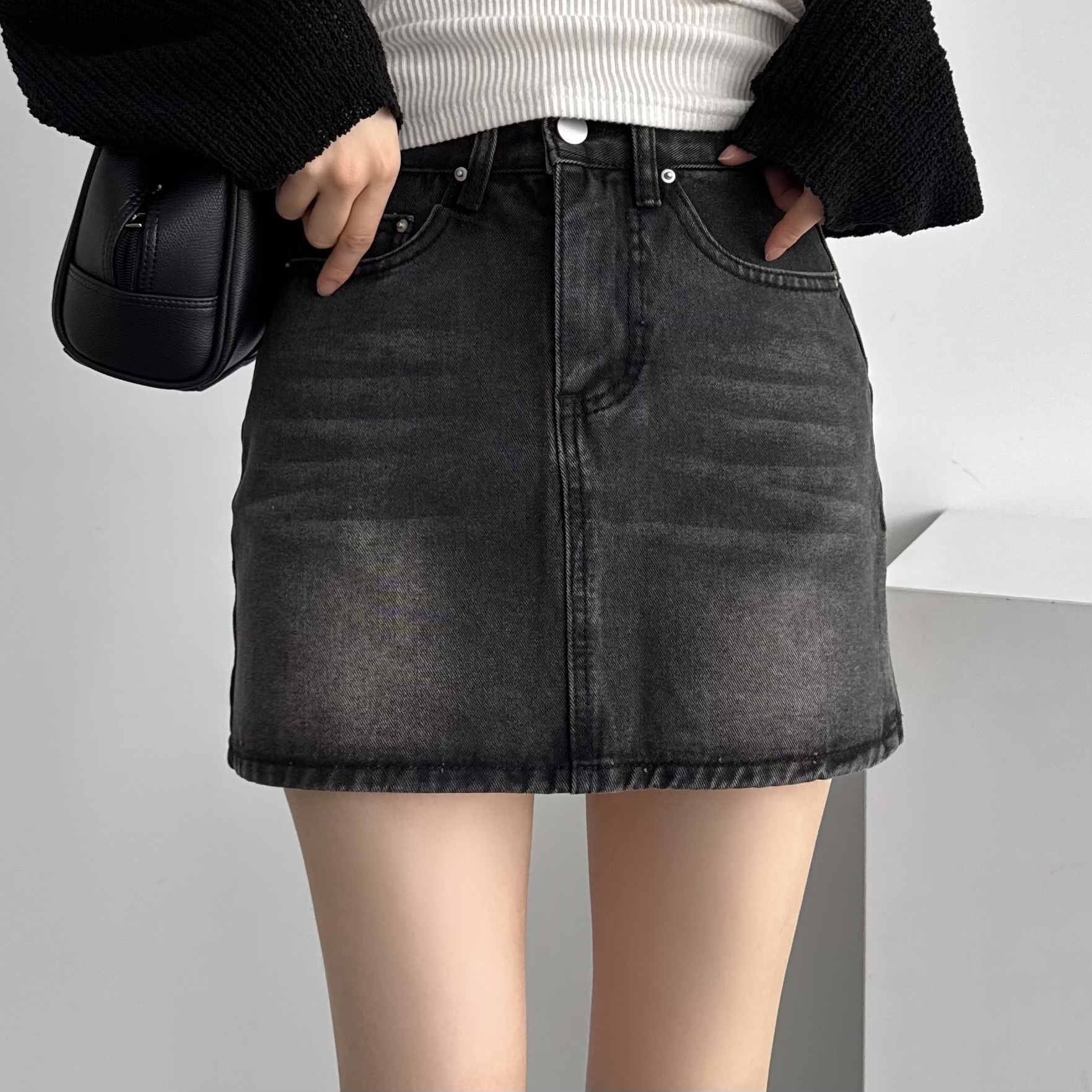 청치마 카고 데님 미니 플레어 스커트 - 상세 이미지 4
