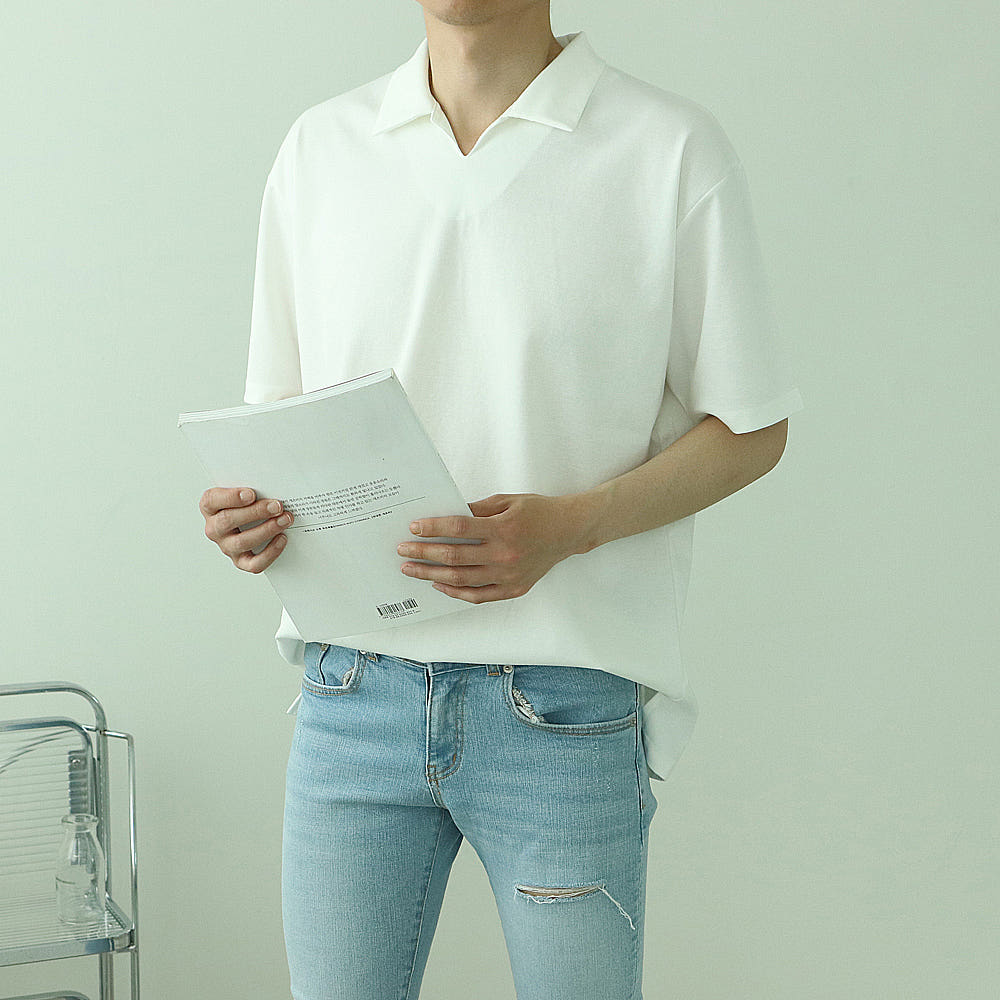 남자 반팔티 오버핏 분또 커플 카라 반팔티 - 상품 이미지