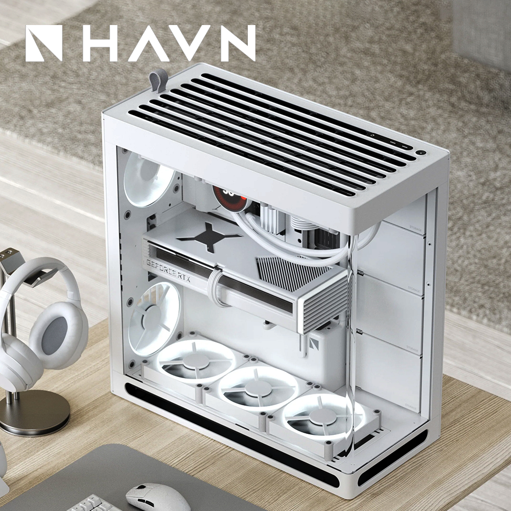 [국내정발] HAVN HS420 컴퓨터 어항 케이스 미들타워 본체 데스크탑 케이스 화이트