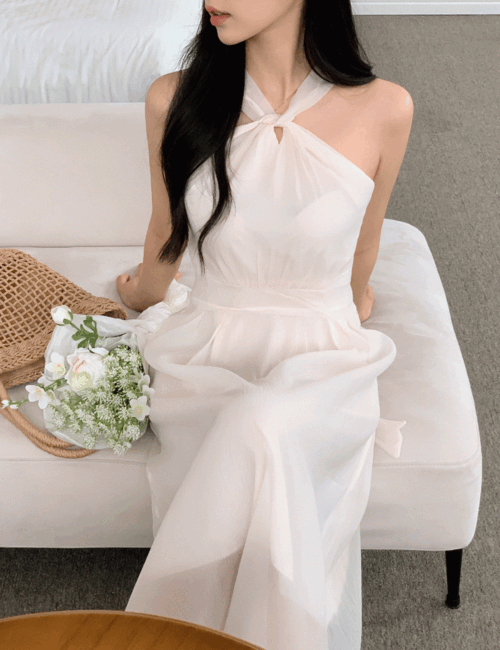 무드 쉬폰 홀터넥 휴양지 원피스 셀프웨딩 드레스 - 상품 이미지