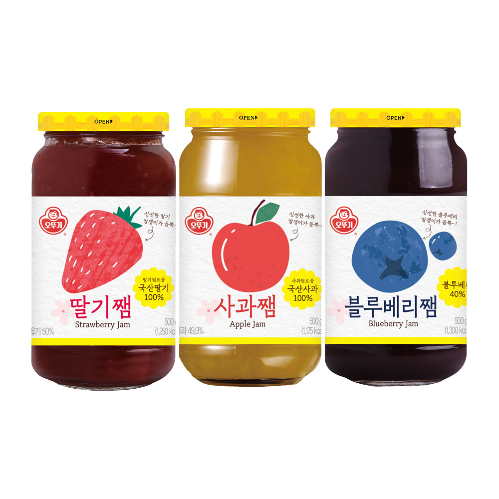 오뚜기 딸기쨈 500g+블루베리쨈 500g+사과쨈 500g