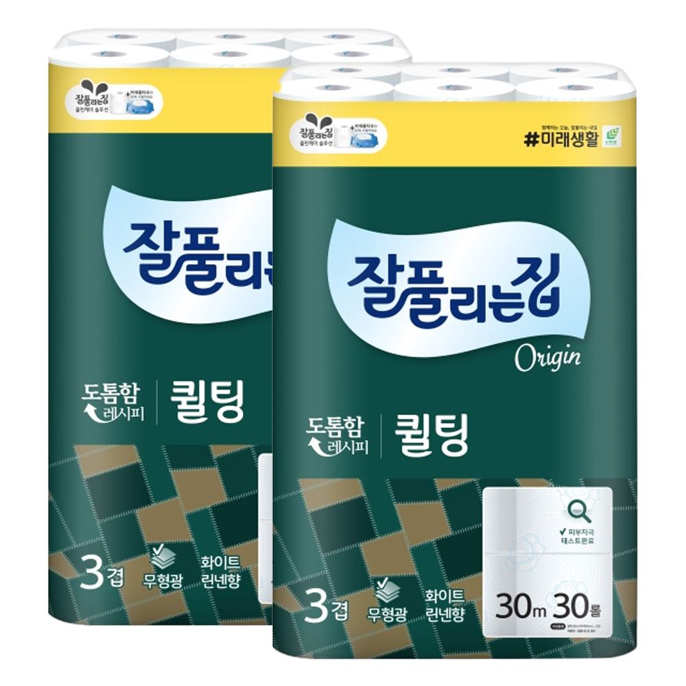 잘풀리는집 퀼팅 두루마리휴지 3겹화장지 30m 30롤 2팩 : 내추럴트리