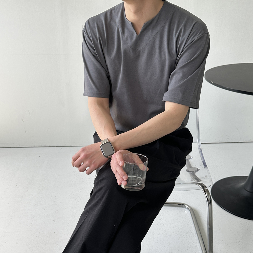 남자 반팔티 오버핏 분또 흰색 브이넥 티셔츠 - 상세 이미지 4