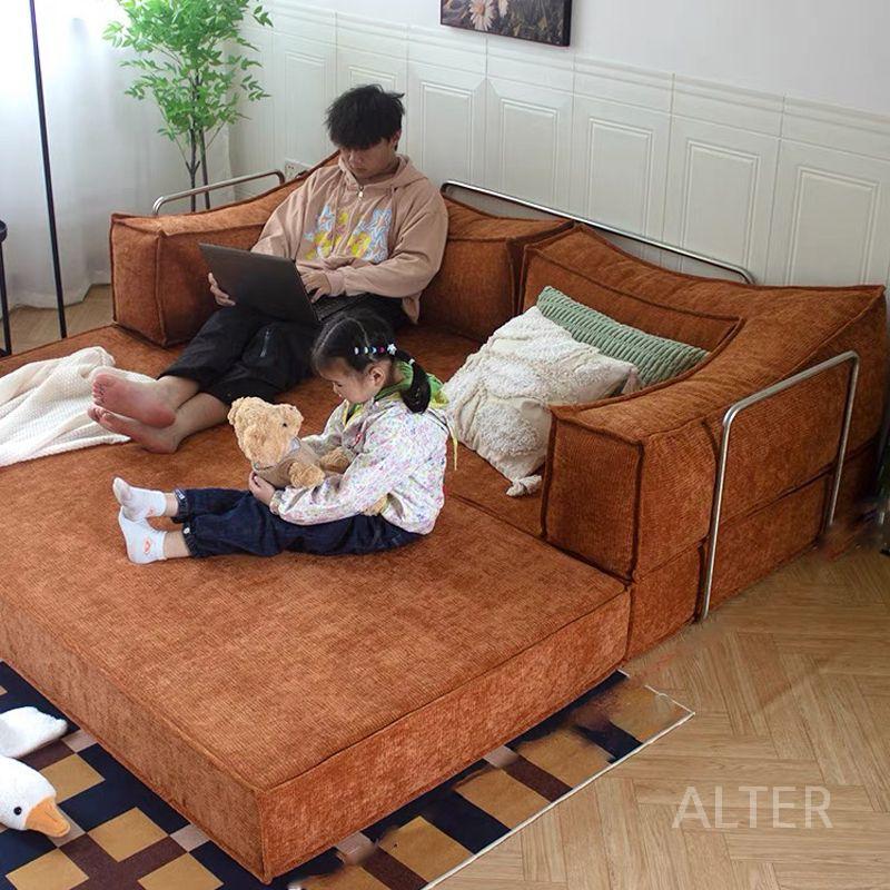 압축 소파 1인용 모듈 2인용 쇼파 인테리어 캐러멜 블랙 컬러 코듀로이 2m - 상세 이미지 3