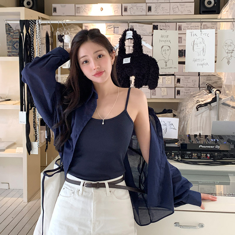 시스루 코튼 크롭 셔츠 bs8179 이미지 2