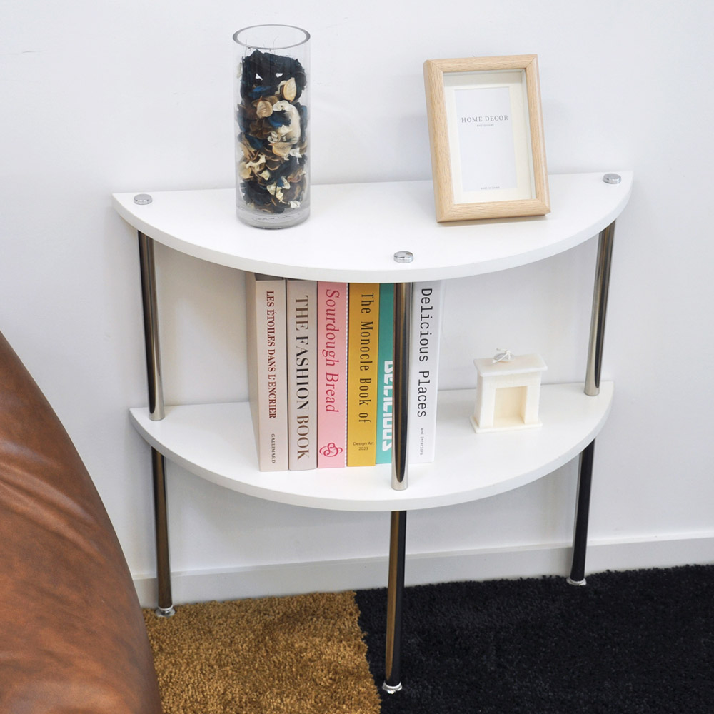 다용도 화이트 반달 2단 선반 거실 인테리어 사이드테이블