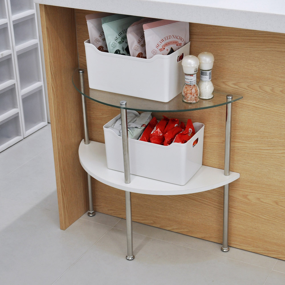 다용도 화이트 반달 2단 선반 거실 인테리어 사이드테이블