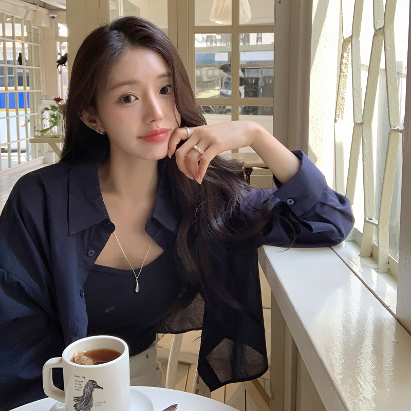 노아 시스루 코튼 여름 크롭 셔츠 bs8179 - 상세 이미지 3