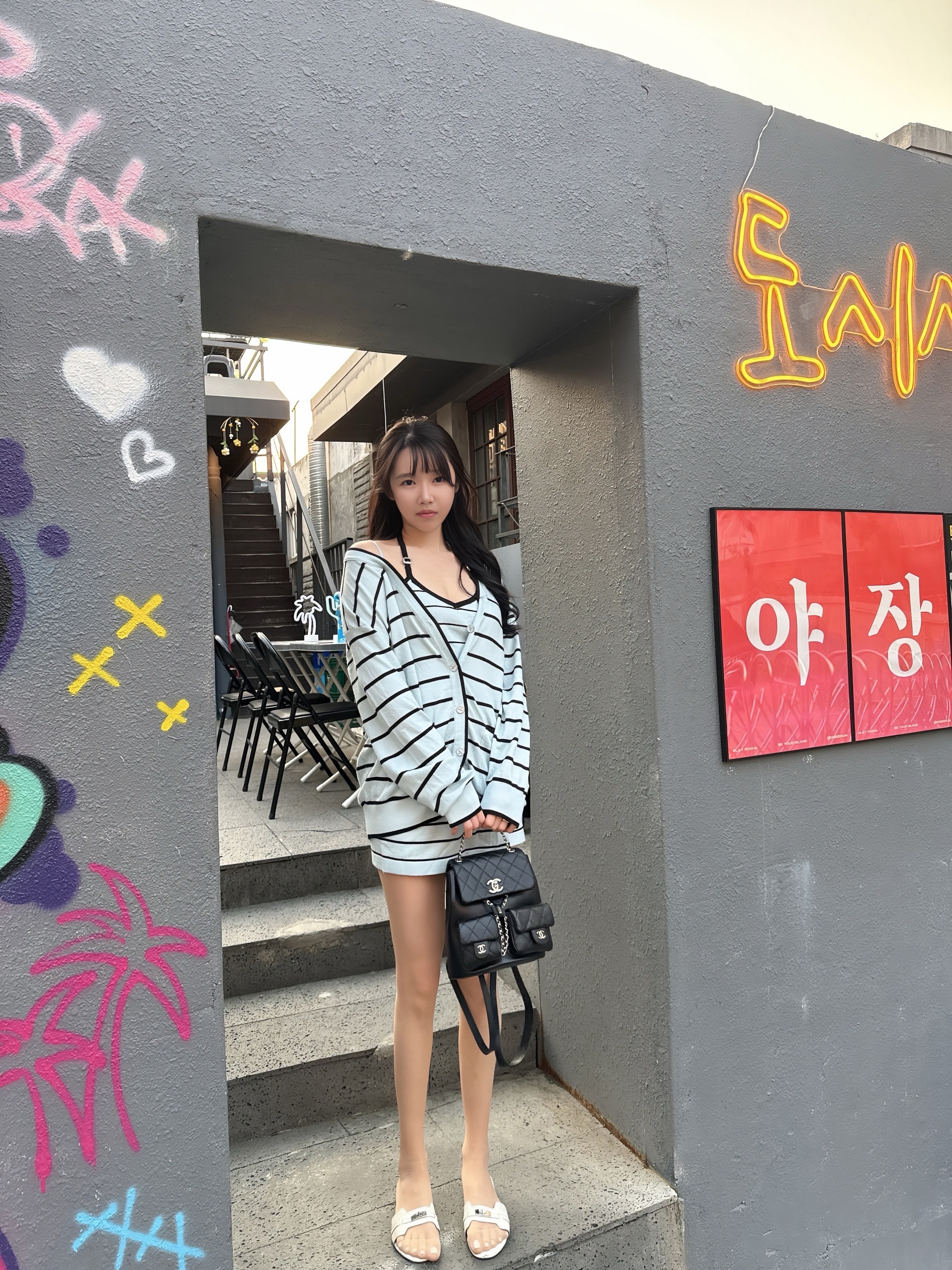 [고퀄ver./나시/가디건/스커트💙] 블루 스트라이프 쓰리피스 세트 (수입) 상세 이미지 3
