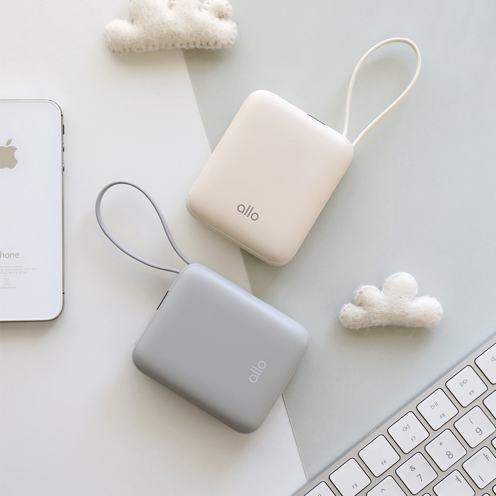 알로코리아 35W 큐브 미니 초고속충전 케이블 일체형 C타입 보조배터리 10000mAh, 웜그레이 - 상세 이미지 4