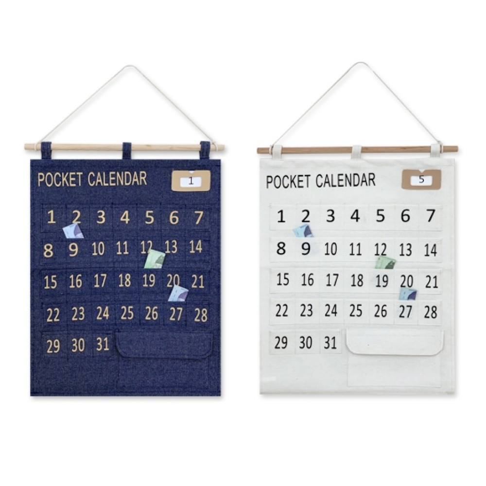 패브릭 용돈달력 2color 생활비 포켓 달력 벽걸이 주머니 소비 계획 지출 캘린더 - 상품 이미지