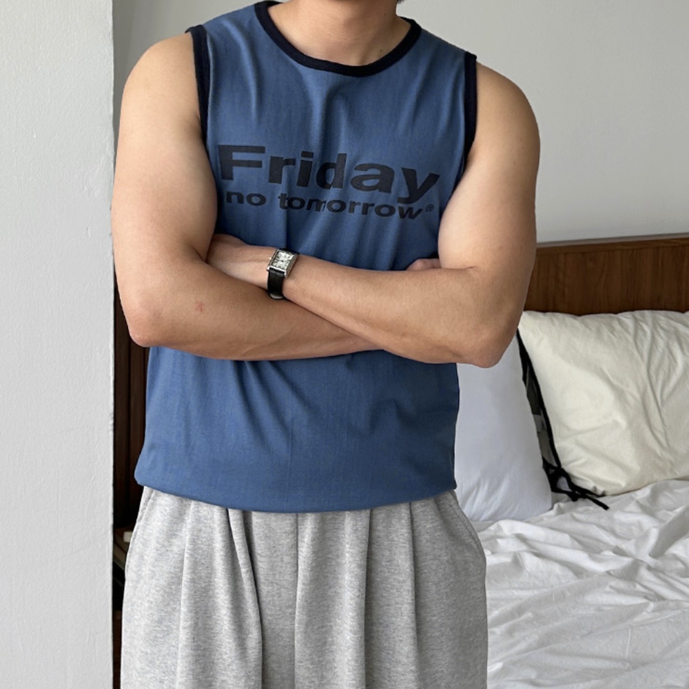 남자 켄릭 박스 오버핏 여름 프린팅 레터링 면 민소매 나시티 - 상세 이미지 3