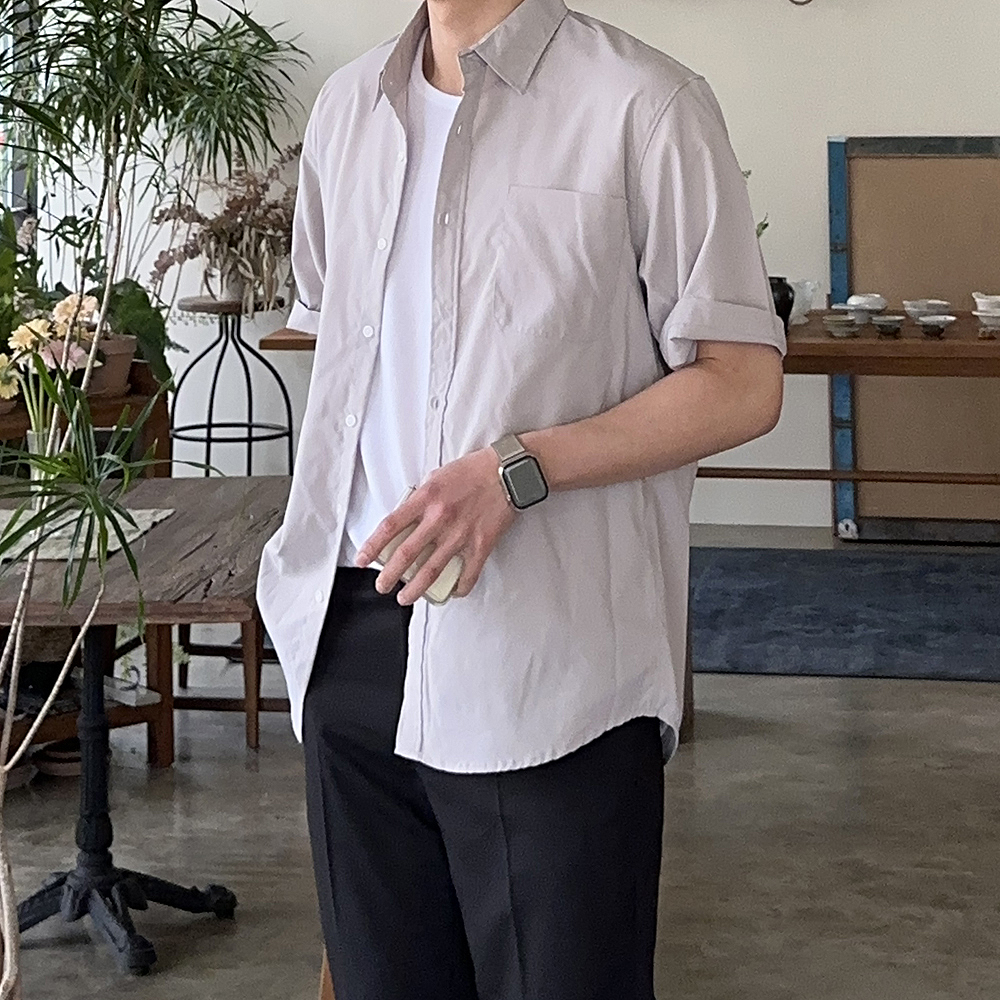 남자 반팔셔츠 오버핏 여름 흰색 남방 남자 셔츠 - 상세 이미지 5