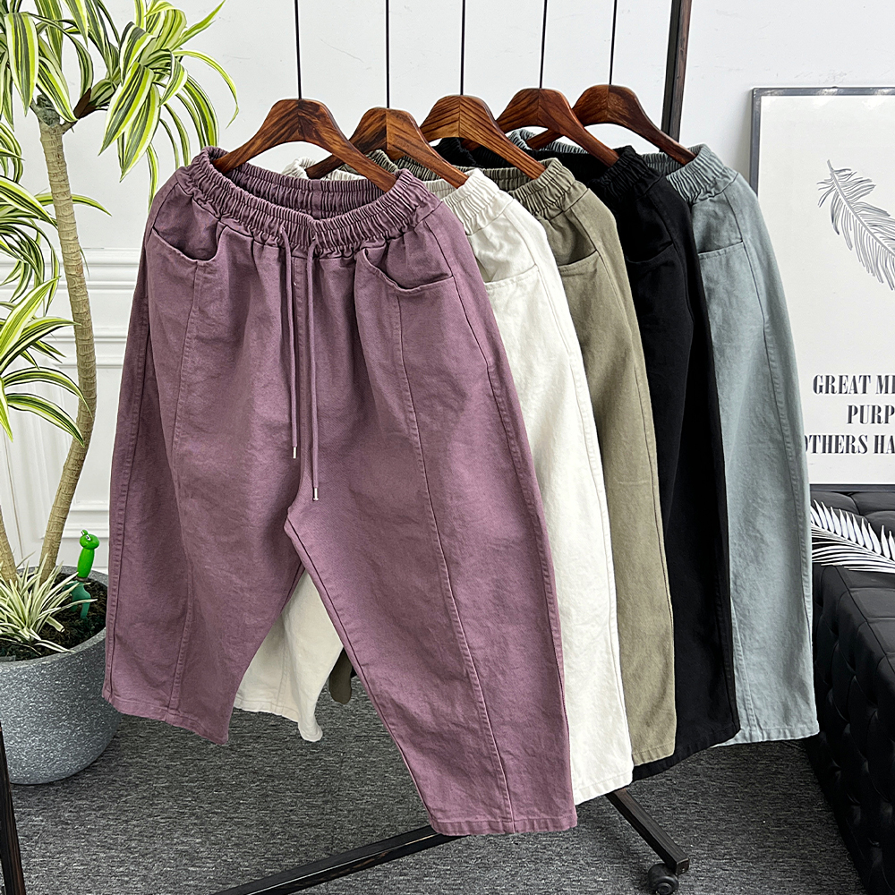 남자 벌룬팬츠 밴딩 절개 워싱 면 와이드 배기바지