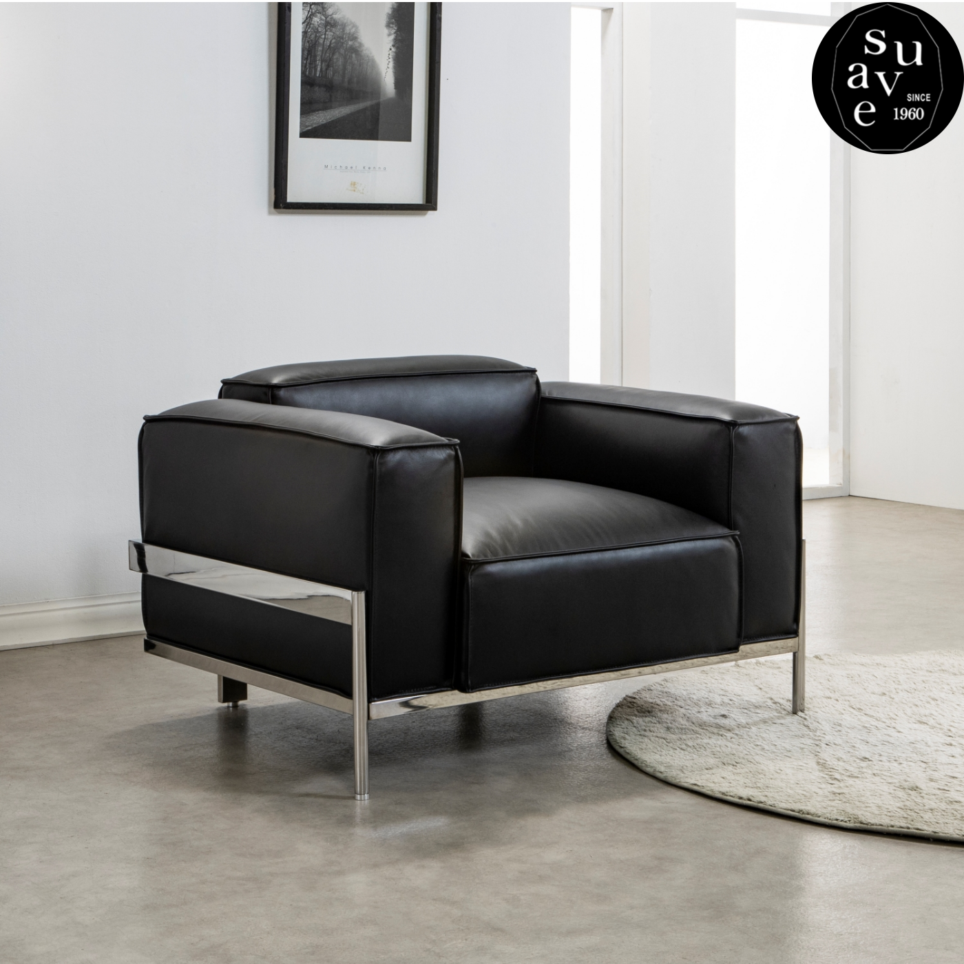 수아브 SE 03 모던 천연 면피 가죽 소파 구스 통가죽 소파 1인