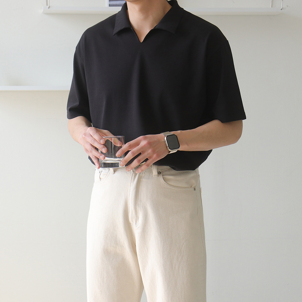 남자 반팔티 오버핏 분또 커플 카라 반팔티 - 상세 이미지 2