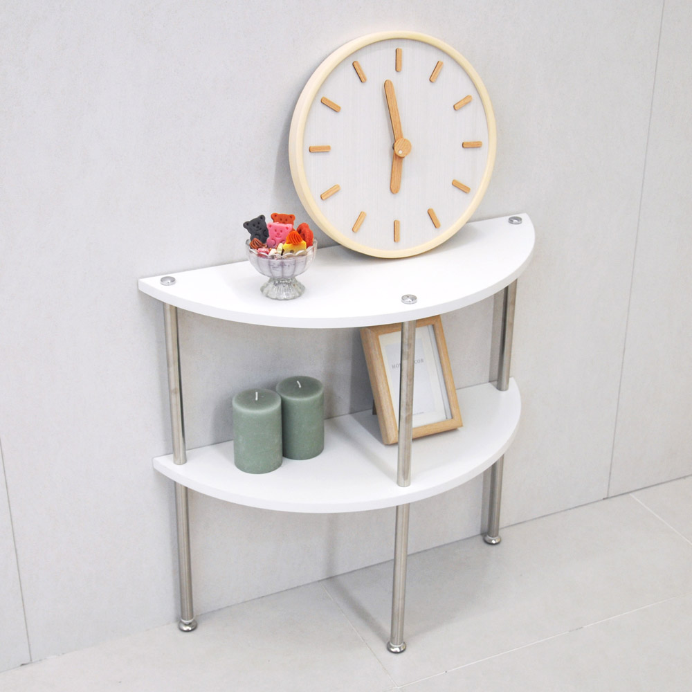 다용도 화이트 반달 2단 선반 거실 인테리어 사이드테이블