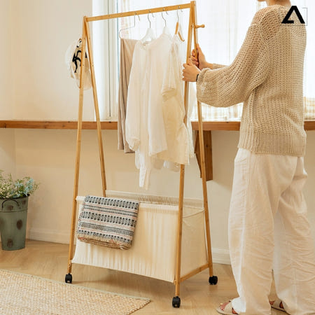 원룸 행거 우드 이동식 바퀴 헹거 인테리어 디자인 스탠드 옷걸이