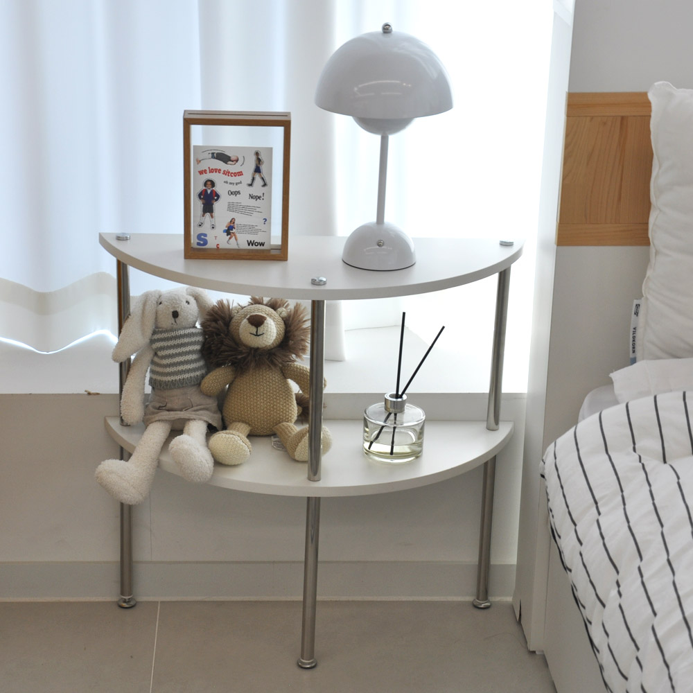 다용도 화이트 반달 2단 선반 거실 인테리어 사이드테이블