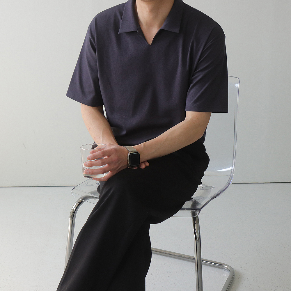 남자 반팔티 오버핏 분또 커플 카라 반팔티 - 상세 이미지 3