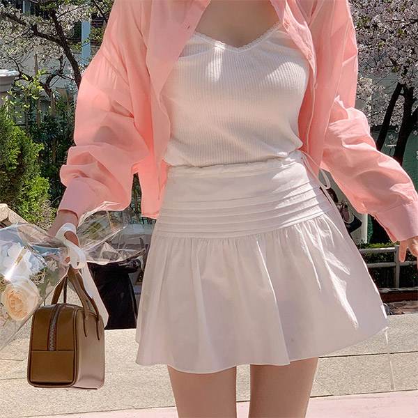 (로맨틱룩) 비엘라 핀턱 셔링 플레어 미니 스커트 sk7205 - 상품 이미지