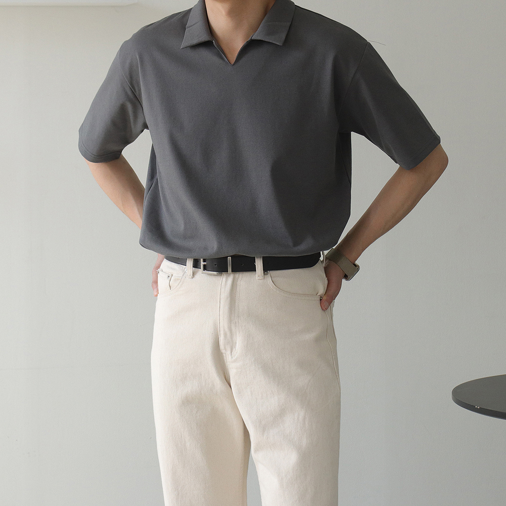 남자 반팔티 오버핏 분또 커플 카라 반팔티 - 상세 이미지 4