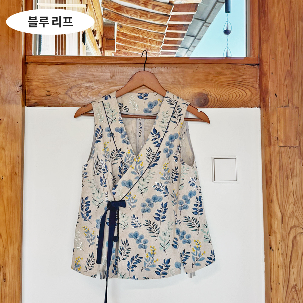 여자 플라워패턴 린넨 조끼 생활한복 단품 개량 3349 이미지 7