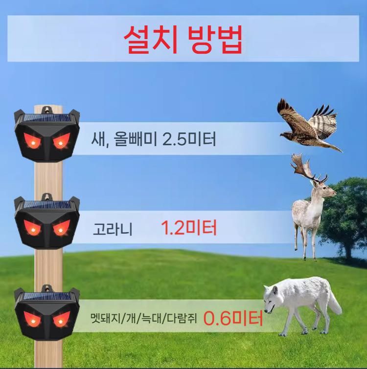 태양광 멧돼지 퇴치기 초음파 야생동물 조류 퇴치 경고등 - 상세 이미지 4