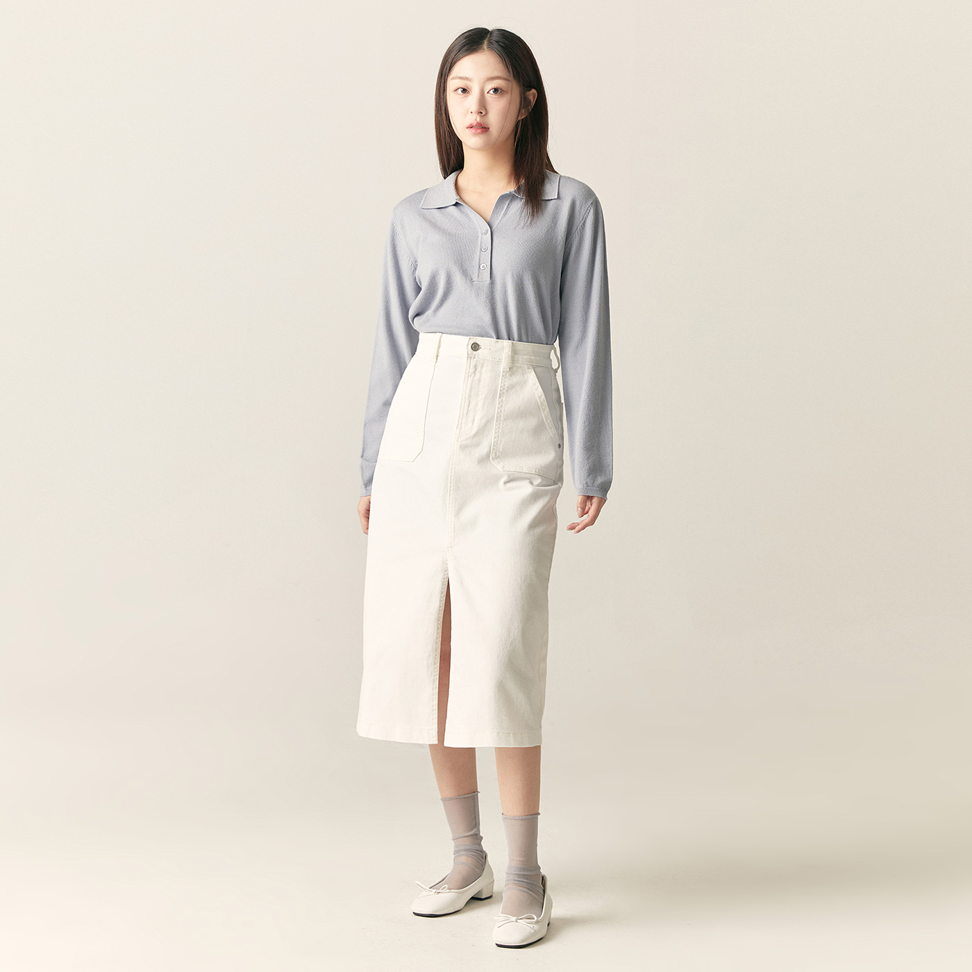 로엠 데님 롱 스커트 RMWJF23G18 - 메인 이미지