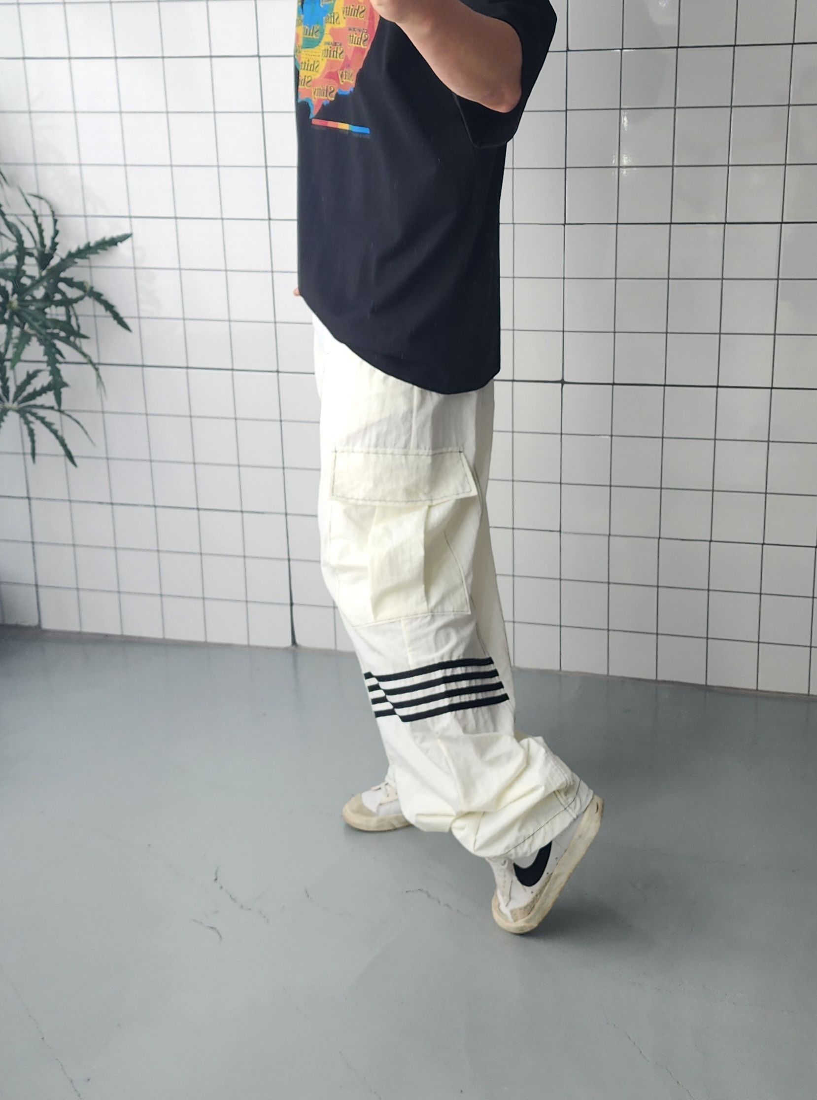 나일론 포라인 카고팬츠 밴딩 와이드 남자 여자 - 상세 이미지 4