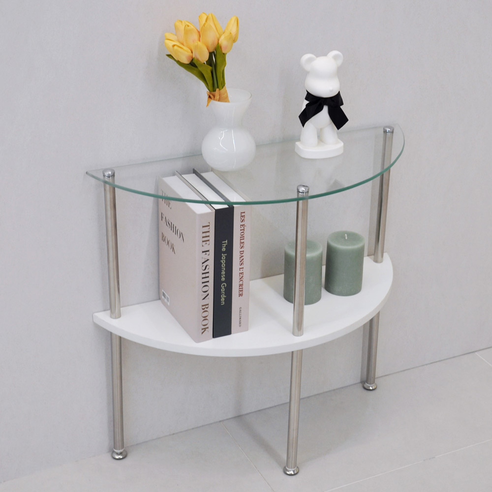다용도 화이트 반달 2단 선반 거실 인테리어 사이드테이블