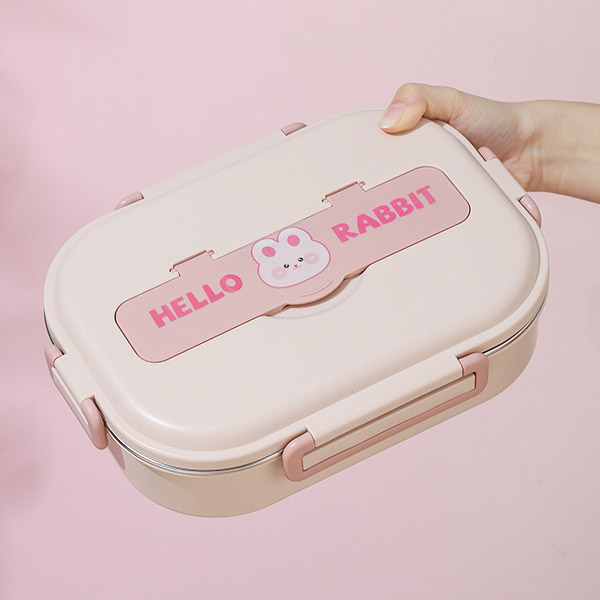 스텐 보냉도시락통5구1500ML 스푼젓가락세트 토끼 찬합 1단도시락 직장인 어린이도시락 이미지 6