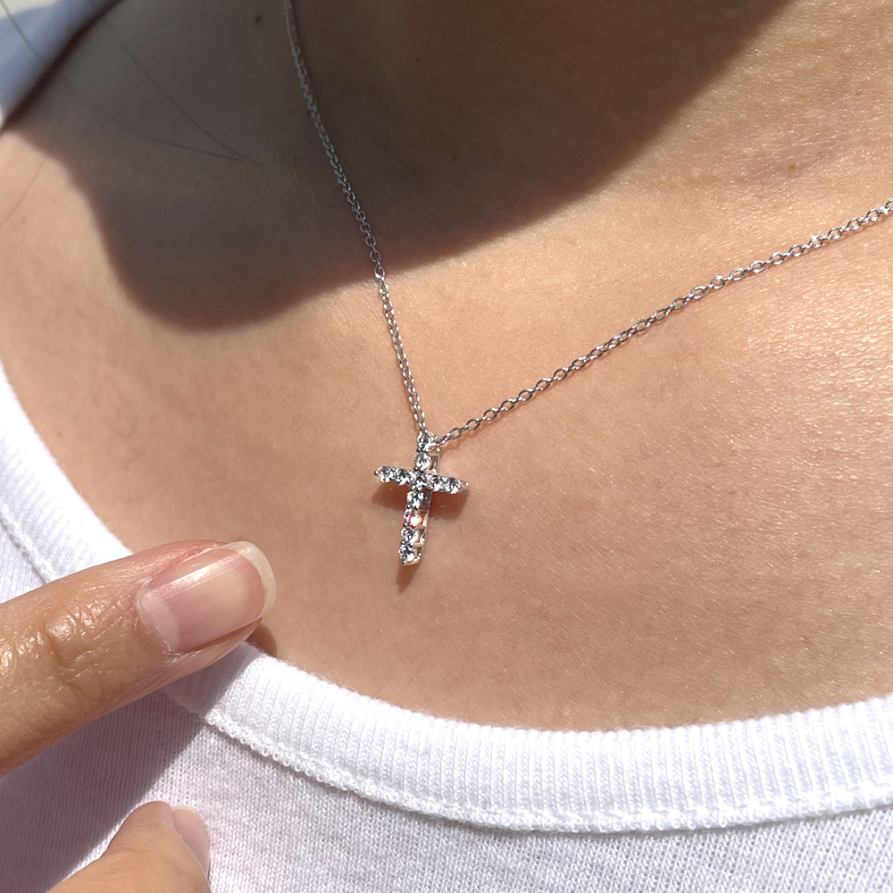 미니 십자가 랩 다이아 1.7mm 목걸이 데일리 여자 선물 - 상세 이미지 3