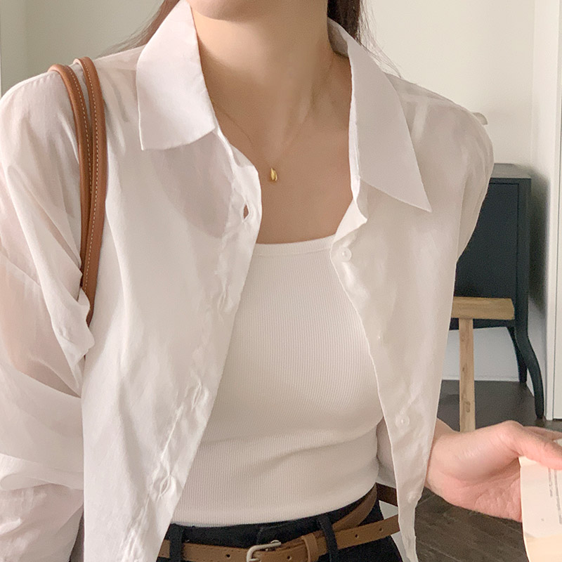 노아 시스루 코튼 여름 크롭 셔츠 bs8179 - 상세 이미지 5