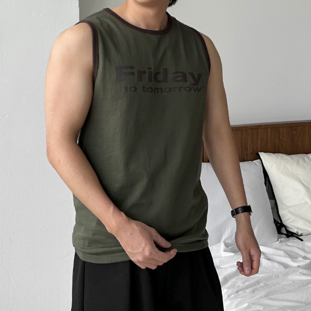 남자 켄릭 박스 오버핏 여름 프린팅 레터링 면 민소매 나시티 - 상세 이미지 2